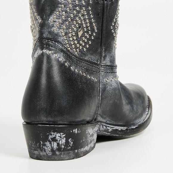Frye Billy Stud/Diamond Black/Grey Short Festival Party Cowboy Short Ankle Boots - Picture 5 of 16